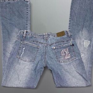 Miss Rudy Y2K Embellished Number Bootcut Jeans With Distressed Details